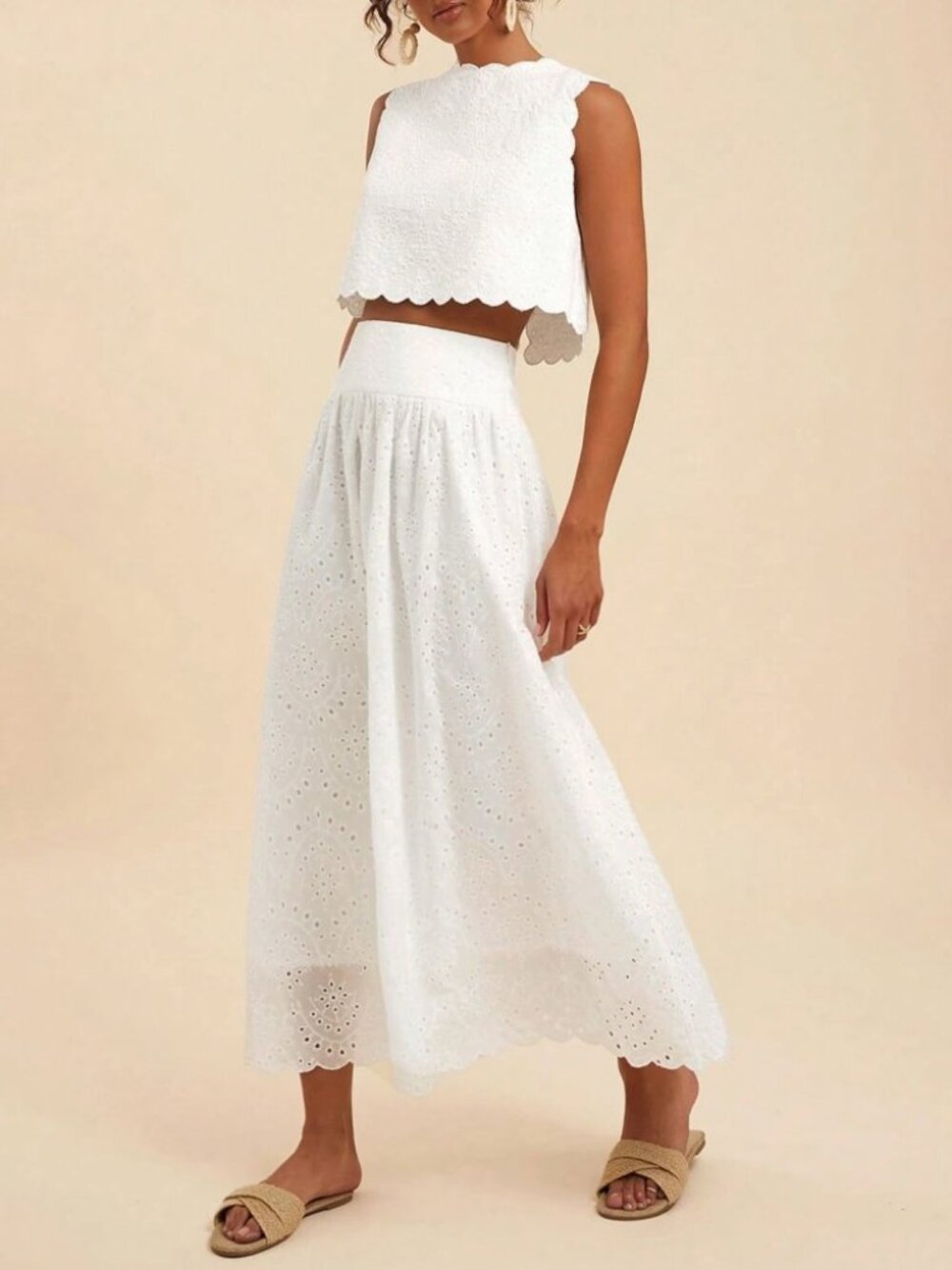 White Eyelet Crop Top & Maxi Skirt Two-Piece Set - Picture 7 of 7